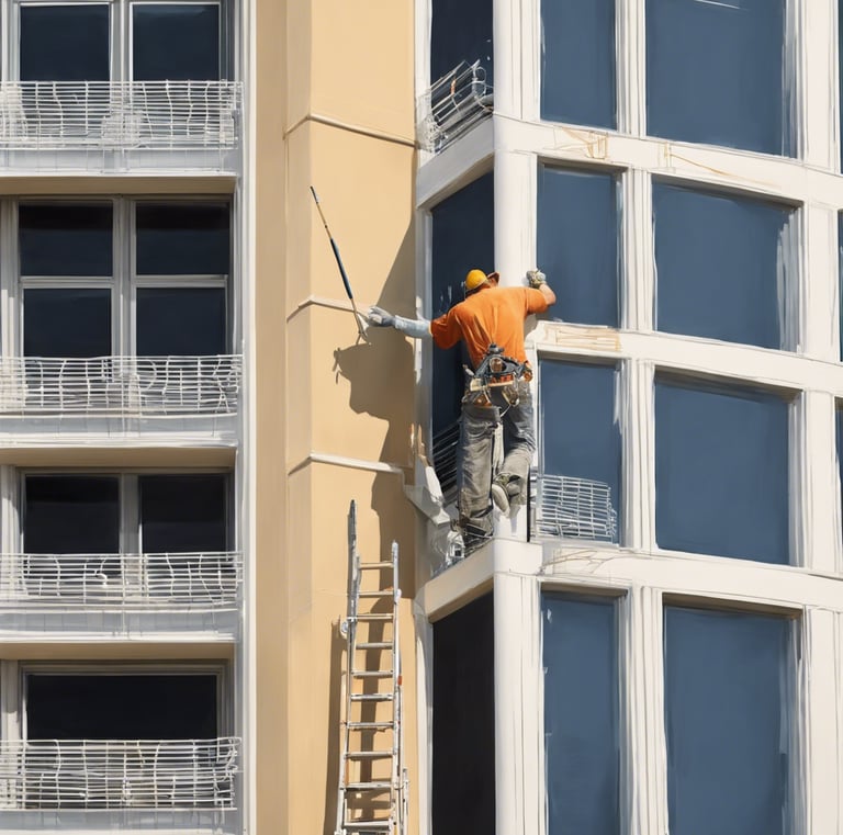 a man is climbing up a tall building garnetpaing.com
