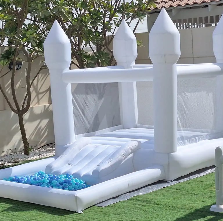 white small bouncy with ball pit for small todllers 