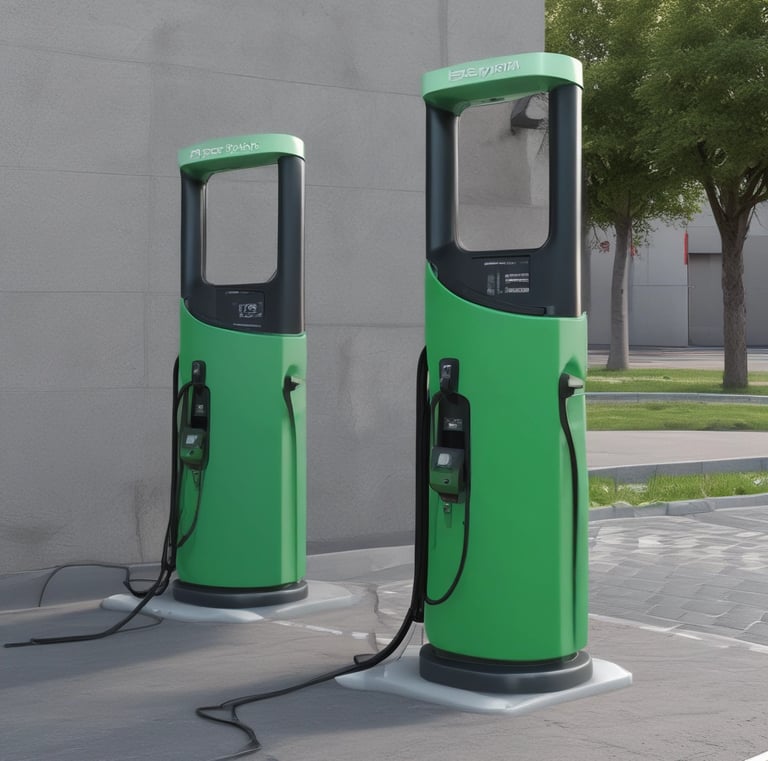 Close-up of a sleek charzup charger displaying real-time charging status with green energy icons.