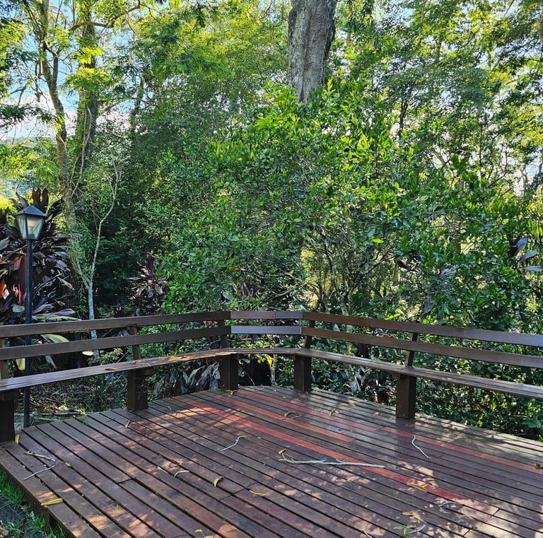 a deck with a wooden deck