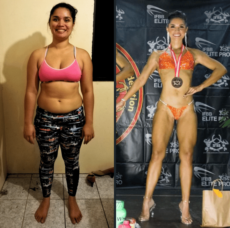Transformation femme avec 30kg de différence et un nouveau physique pour une compétitrice bikini
