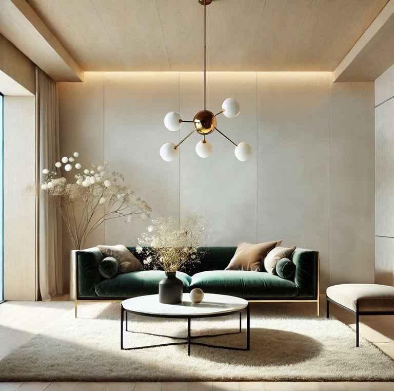 Fotorealistyczna wizualizacja 3D salonu – projekt wnętrza z realistycznym oświetleniem i detalami