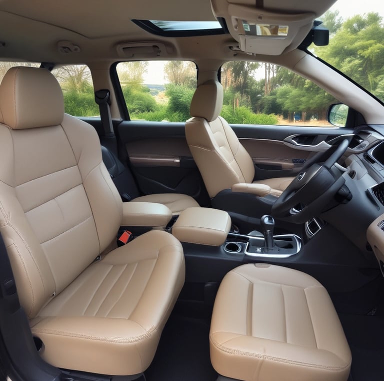 A yellow auto-rickshaw is parked on a street, occupied by several passengers. The street appears wet, suggesting recent rainfall. There are various cars nearby, and buildings visible in the background. The scene has an urban setting with a residential or commercial area in view.
