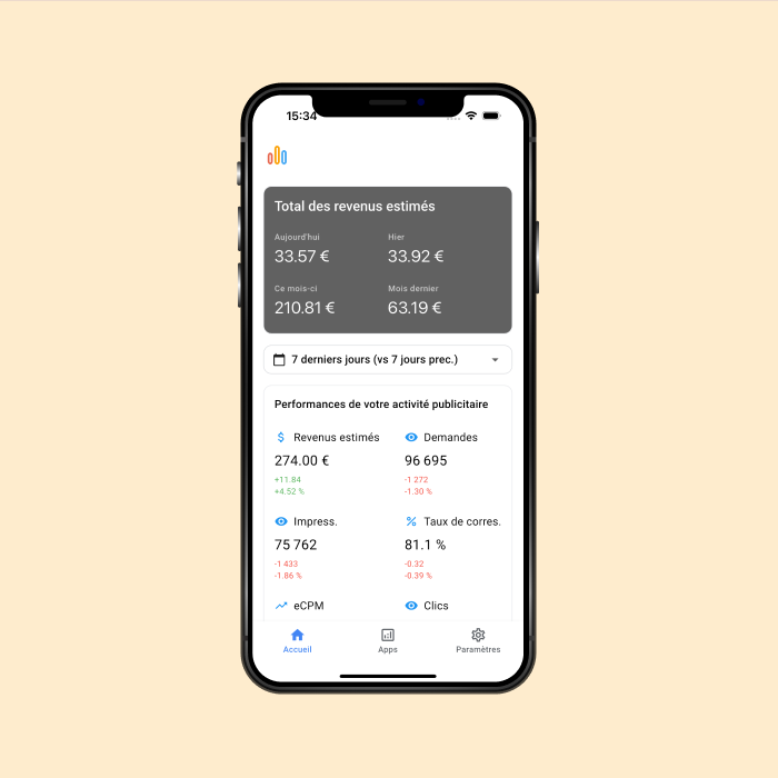 Screenshot d'une application de statistiques d'AdMob