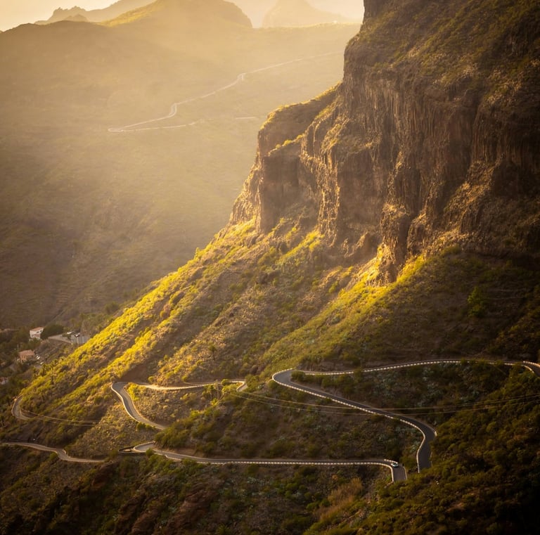 Mountain road TF-436 winding through the mountains toward Masca in Tenerife