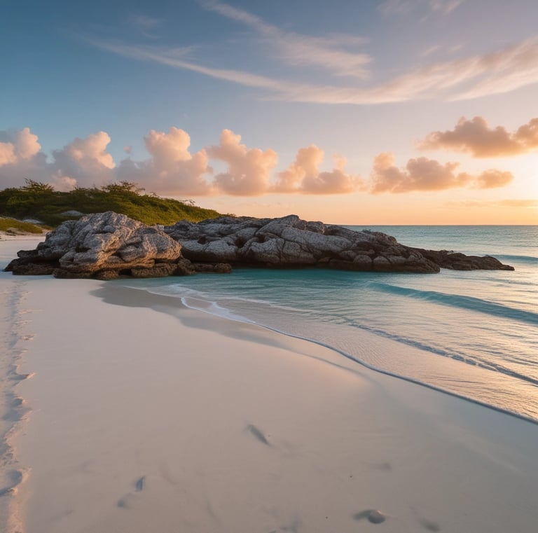 A glass-bottom boat navigates clear turquoise waters near a large natural rock arch formation. The sunlight casts shadows on the rugged surface of the rocks, and people in the boat are wearing life jackets.