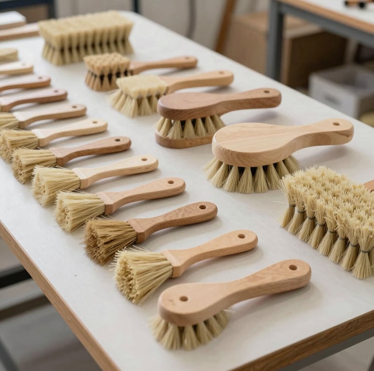 Spa and wellness products including natural oils and brushes in a minimalist setting.