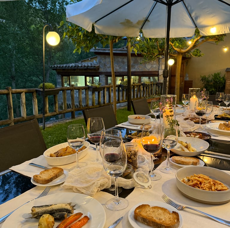 cena en el jardín