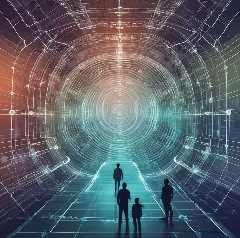 A view of an urban infrastructure featuring a pedestrian bridge covered with protective awnings. Barbed wire and metal fences are in the foreground, suggesting a secure or restricted area. The background shows a modern building with large glass windows.