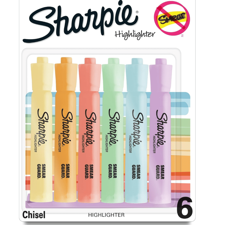 a set of six sharpie highlighter pens with a white background