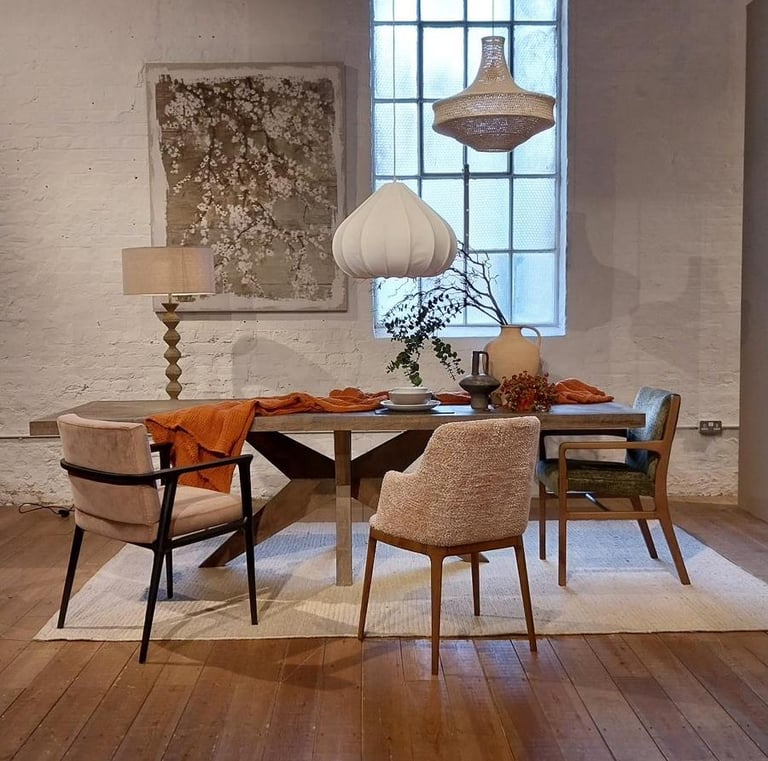 a dining room with a table and chairs