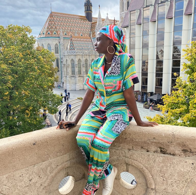 Lady in a Kai Collective pajamas set