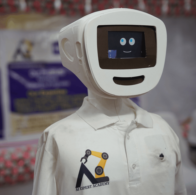 a robot with a face mask on it