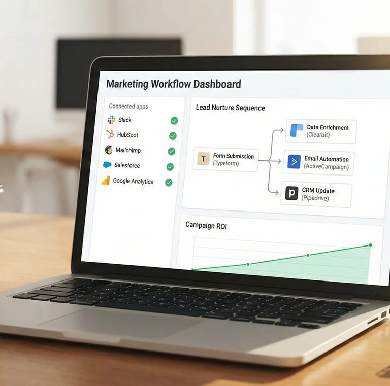 Dashboard of SaaS tools integration showing streamlined marketing workflows