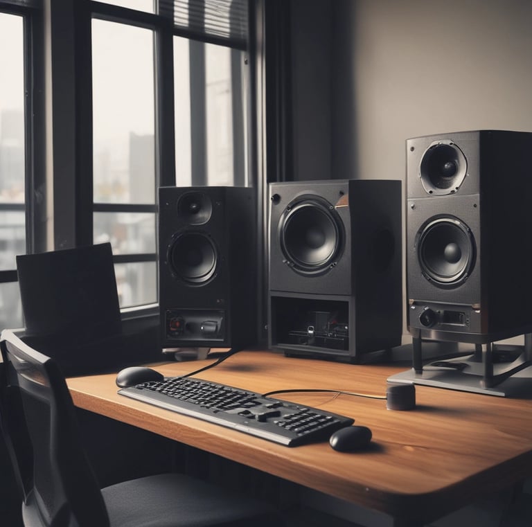 A group of musicians collaborating and sharing ideas around a table with instruments.