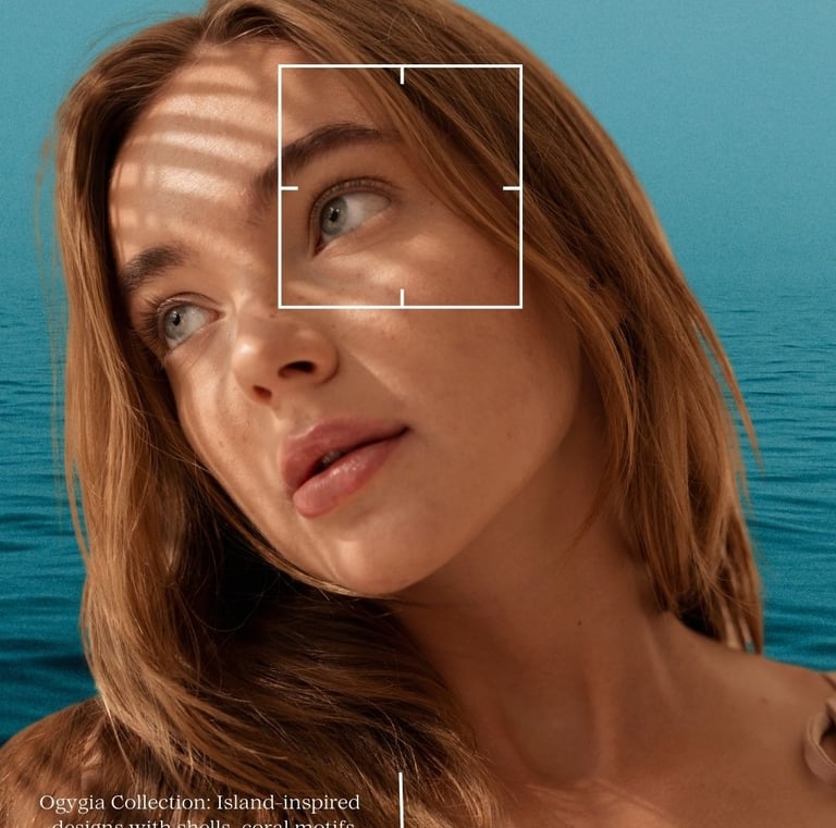 Portrait of a woman with sun-dappled skin from the Calypso Collection 