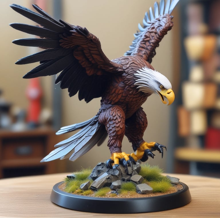 A sci-fi themed squad of 3D printed miniatures arranged on a battlefield base.