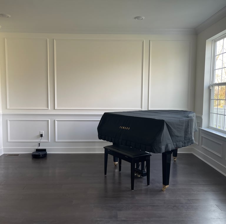 Picture-frame wainscoting installed in a Monmouth County piano room