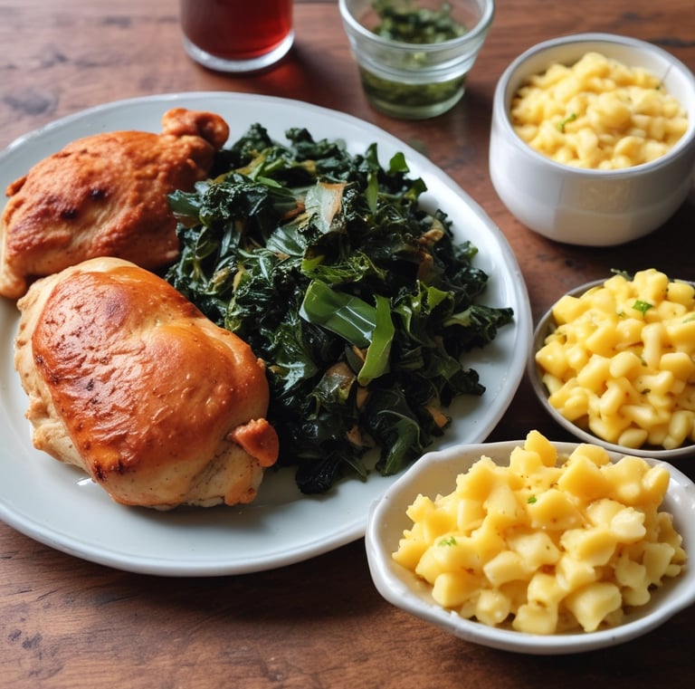 An inviting shot of the restaurant’s interior with green and black accents and warm lighting.