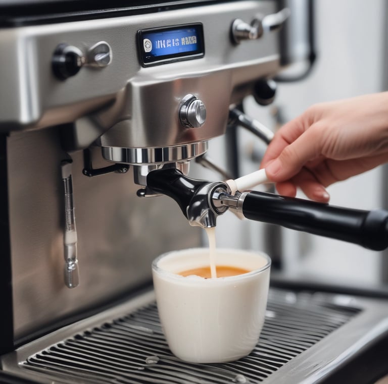 The mobile espresso bar parked outdoors with bold signage and a lively crowd.