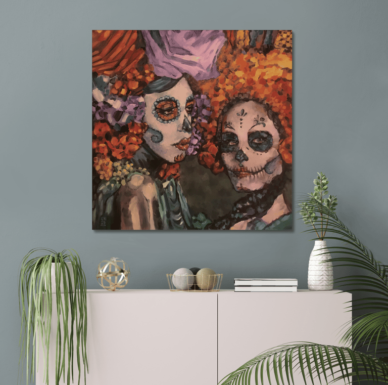 a painting of two skulls and a skull