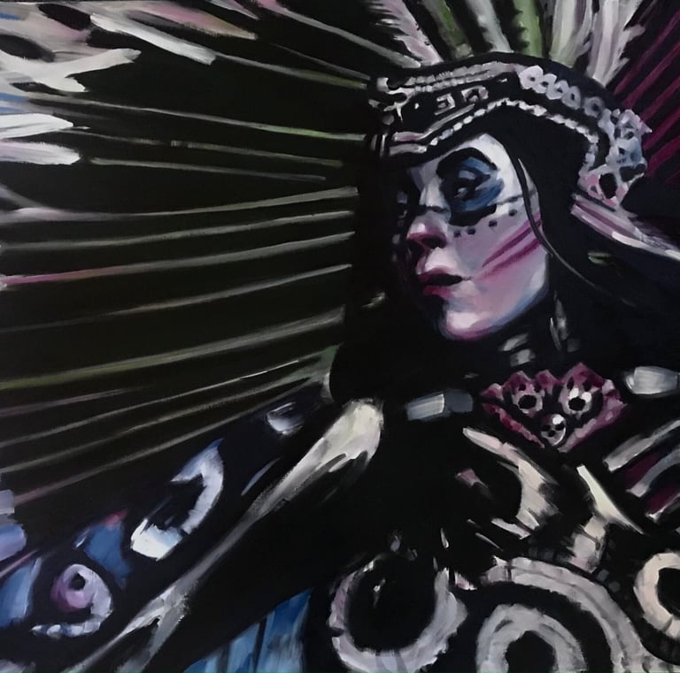 a painting of a woman in a native american indian headdressuck