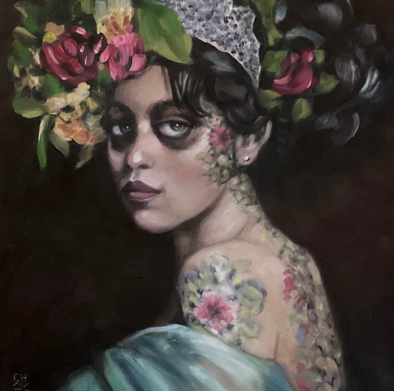 a painting of a woman with a crown on her head