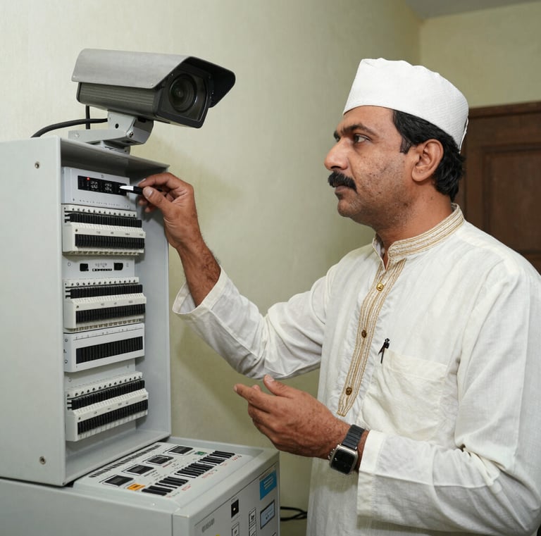 An electrician fixing wiring inside a cozy home, tools in hand.