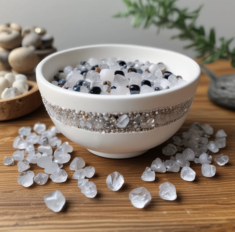 A cozy farmhouse table adorned with potted plants and an array of boho-style rings and necklaces.