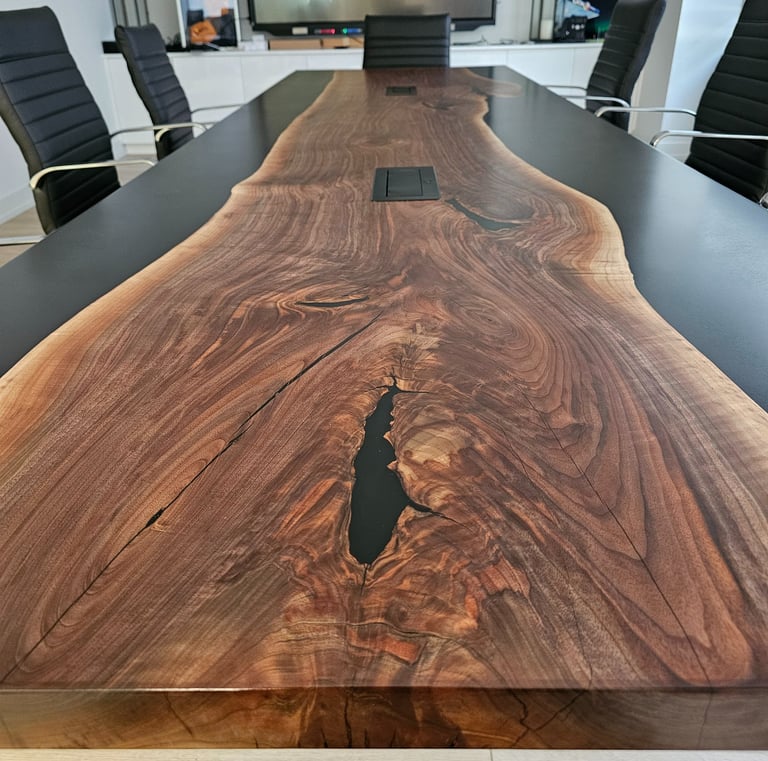 Black Walnut Boardroom Table Close-Up Showing Natural Grain
