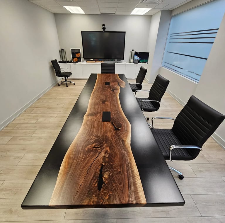 12ft Black Walnut Epoxy Boardroom Table Front View