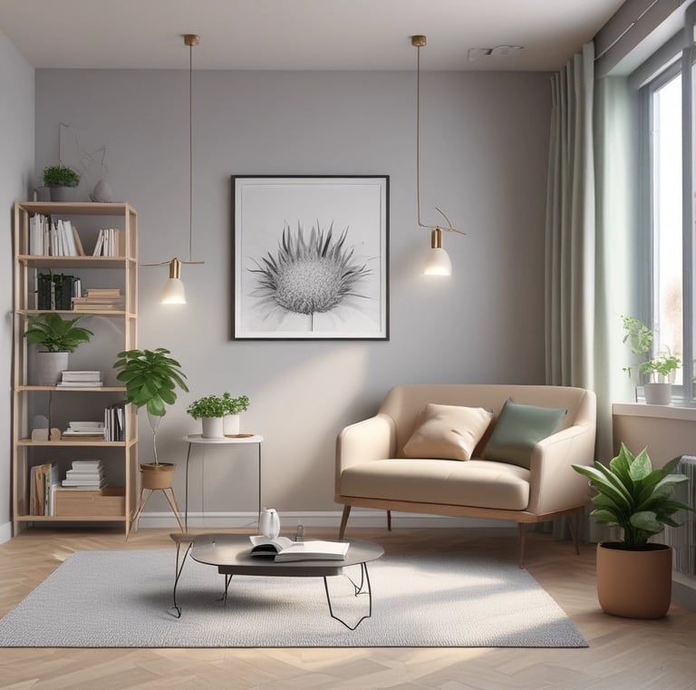 A bright window with natural light illuminating a modern therapy office.