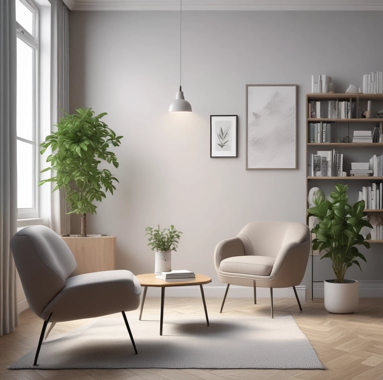 A smiling psychologist engaged in a warm conversation with a client.