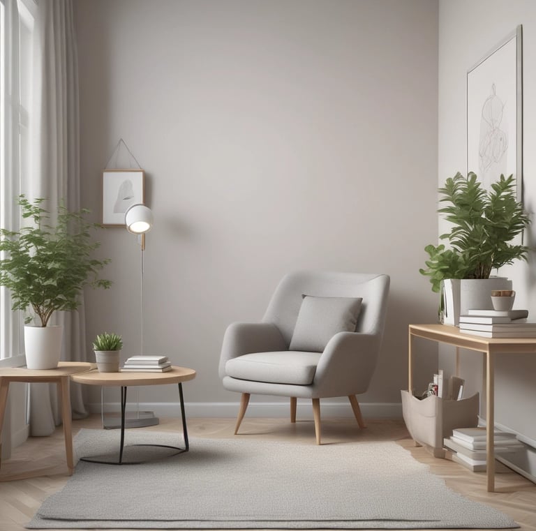 A cozy therapy room with soft lighting and comfortable chairs.