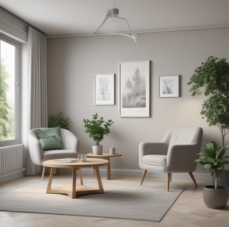 A peaceful corner with plants and calming decor in the consultation space.
