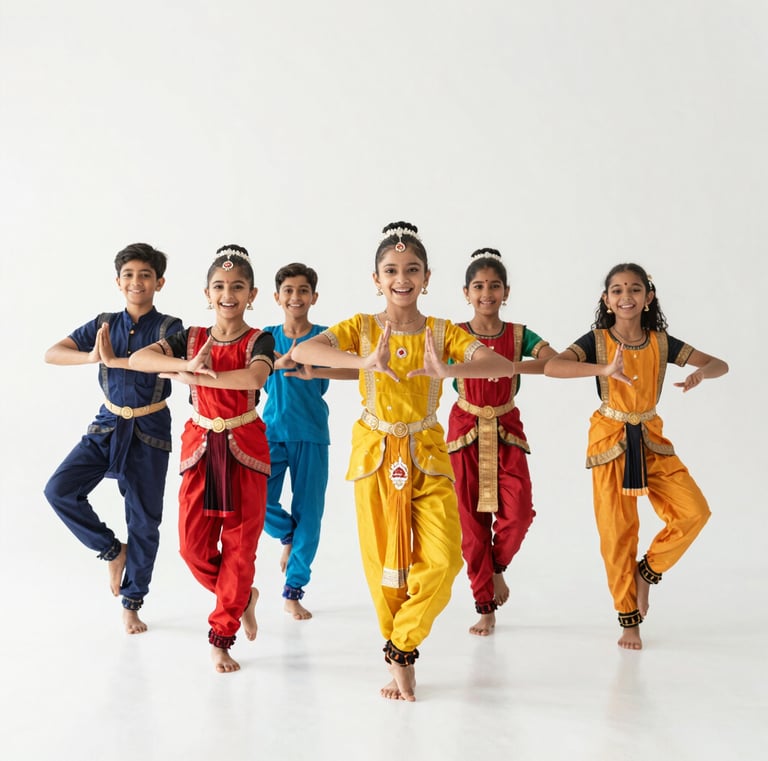 Close-up of a child’s hands gracefully forming a classical dance mudra.