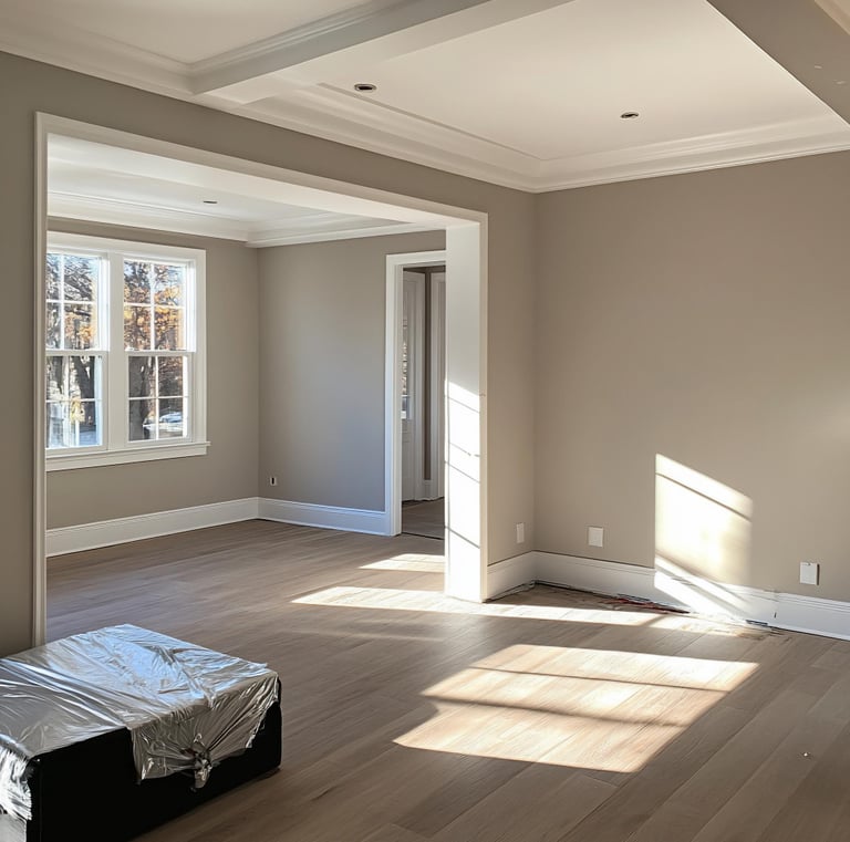 Living room prepared for interior painting