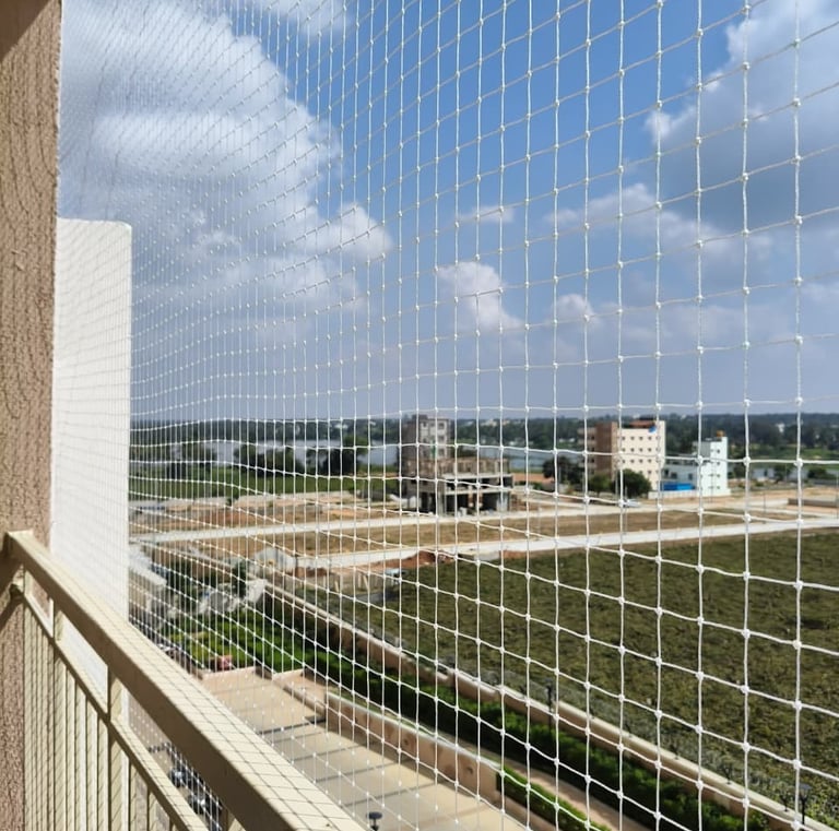 Balcony pigeon nets fixed in Prabhadevi high rise residential building