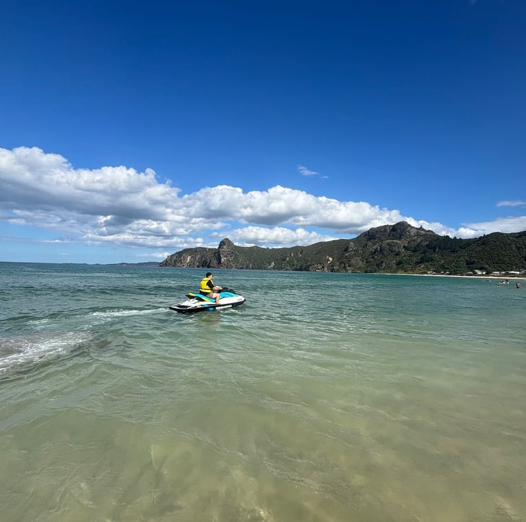 a happy rider on a rent a ski rental jetski