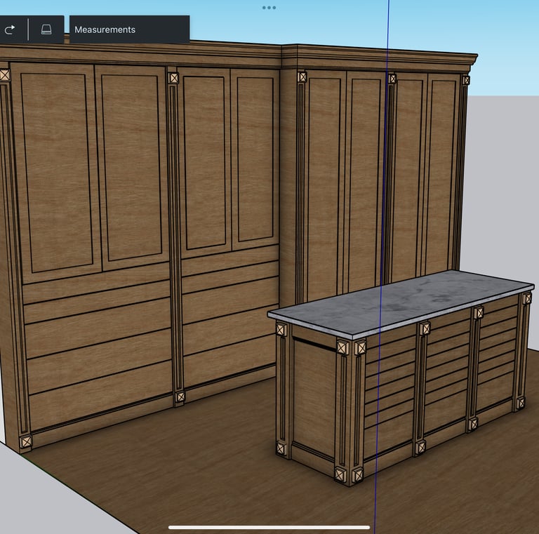 Custom closet design as a 3D sketch, designed by Pearce Woodworks Detroit.
