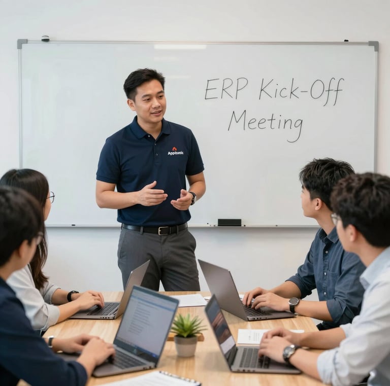 A team collaborating over cloud infrastructure plans with digital tablets and charts.