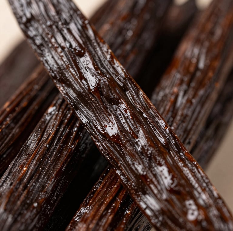 Artisan chef inspecting vanilla beans in a bright, modern kitchen filled with natural light.