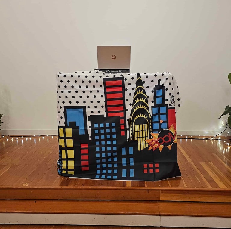 A DJ setup for a private event at Mildred Hall in Portland, Oregon.