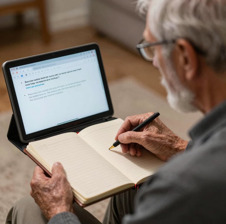 Senhor estudando como fazer consultas no seu Tablet