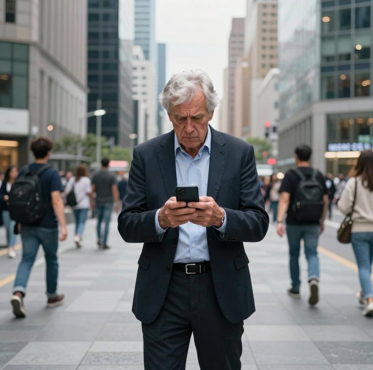 Senhor procurando um local através de seu celular