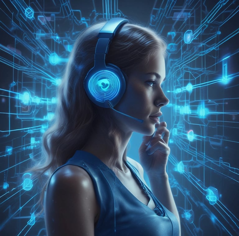 A friendly voice assistant interacting naturally with a user on a smartphone.