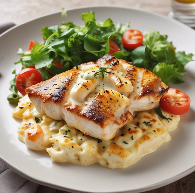 a plate of food with a salad and a glass of wine