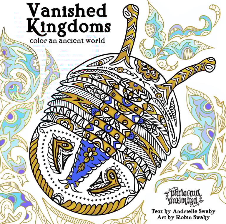 Cover of the Vanished Kingdoms coloring book. Cover art features the Asaphus trilobite.