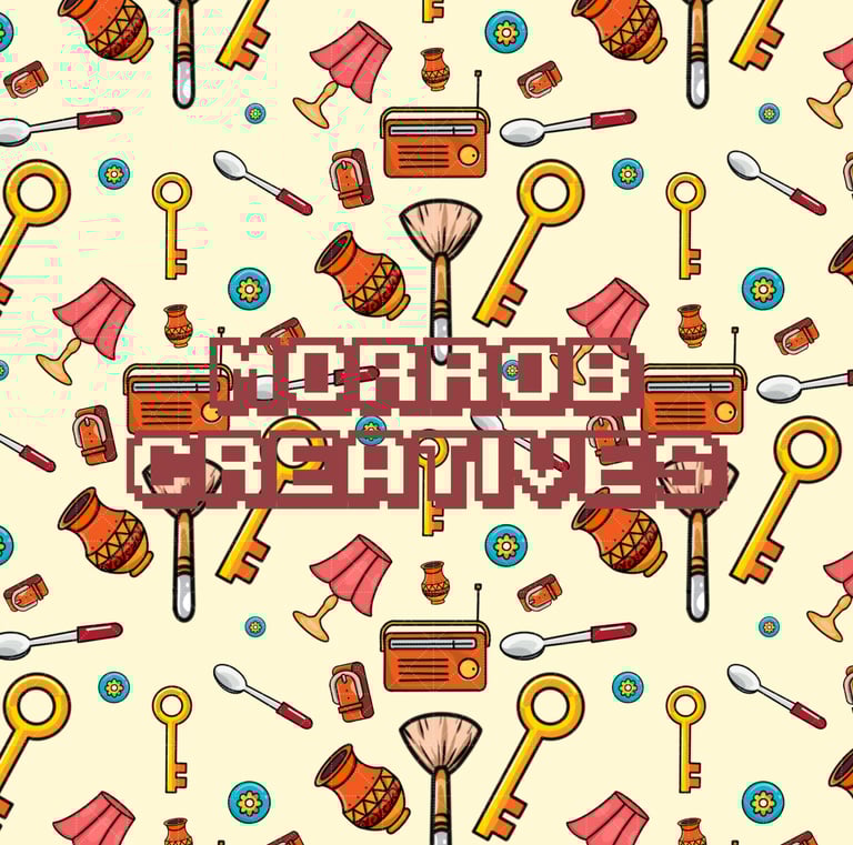 Retro household object seamless pattern for fabric printing and creative product design.