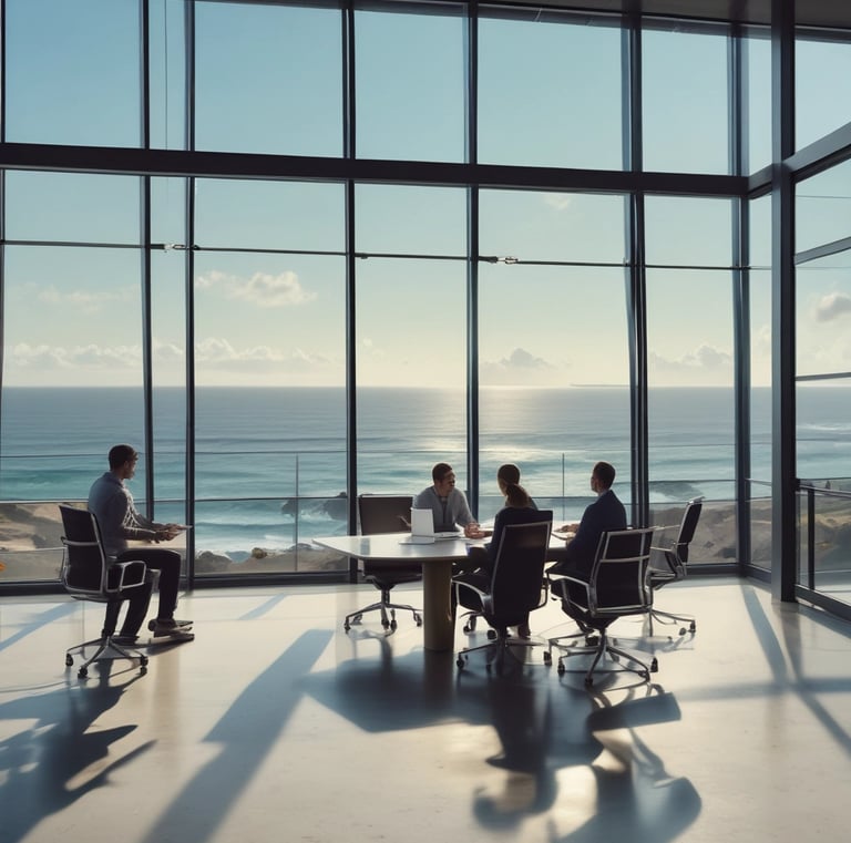 A wide-angle view of a bustling warehouse with organized shelves and workers managing inventory.